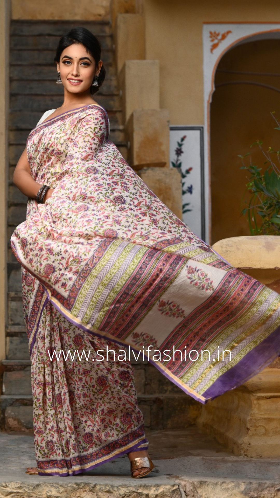 Shop jaipuri print chanderi silk sarees online