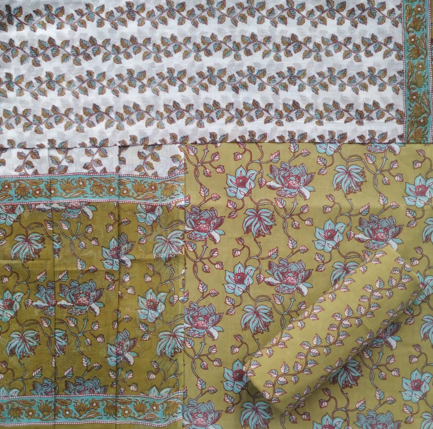 Shop unstitched cotton suit sets with mulmul dupatta (COT175)