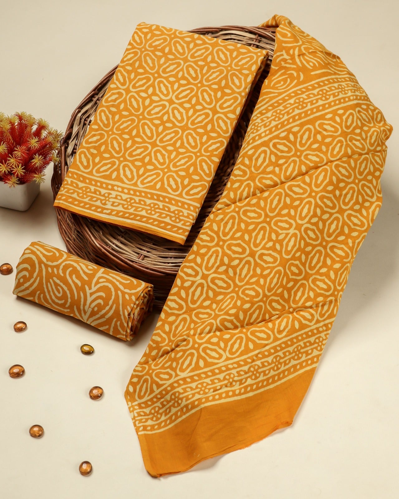 Elegant Hand Block Print Cotton Suit Set with Mulmul Dupatta (COT202)