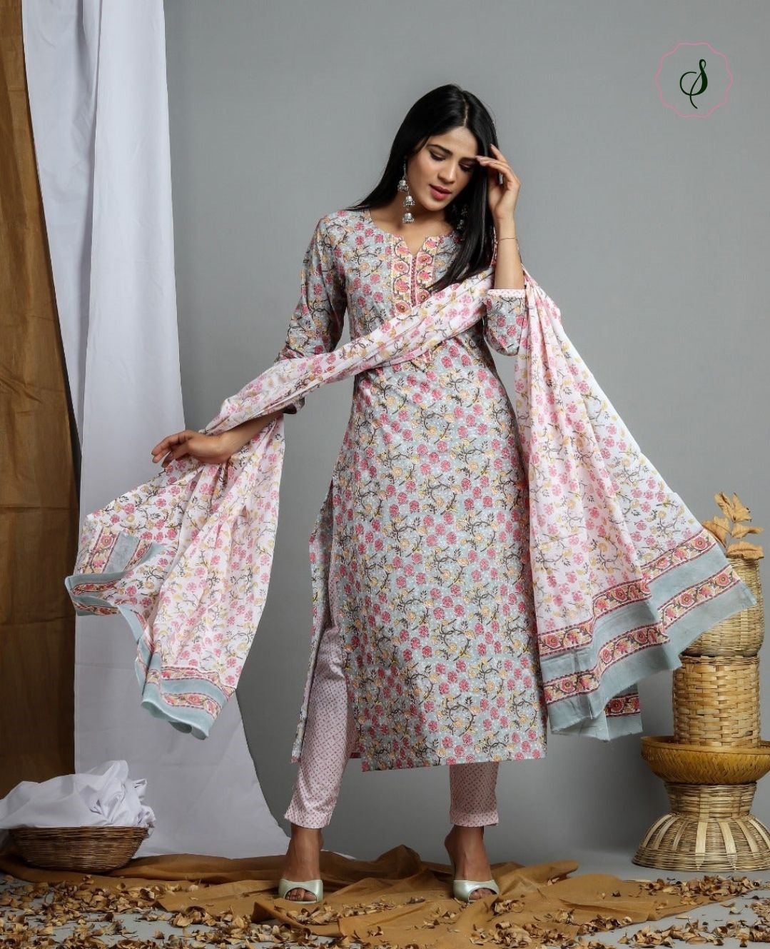 shop stitched pure cotton suit sets with mulmul dupatta (CSS01)