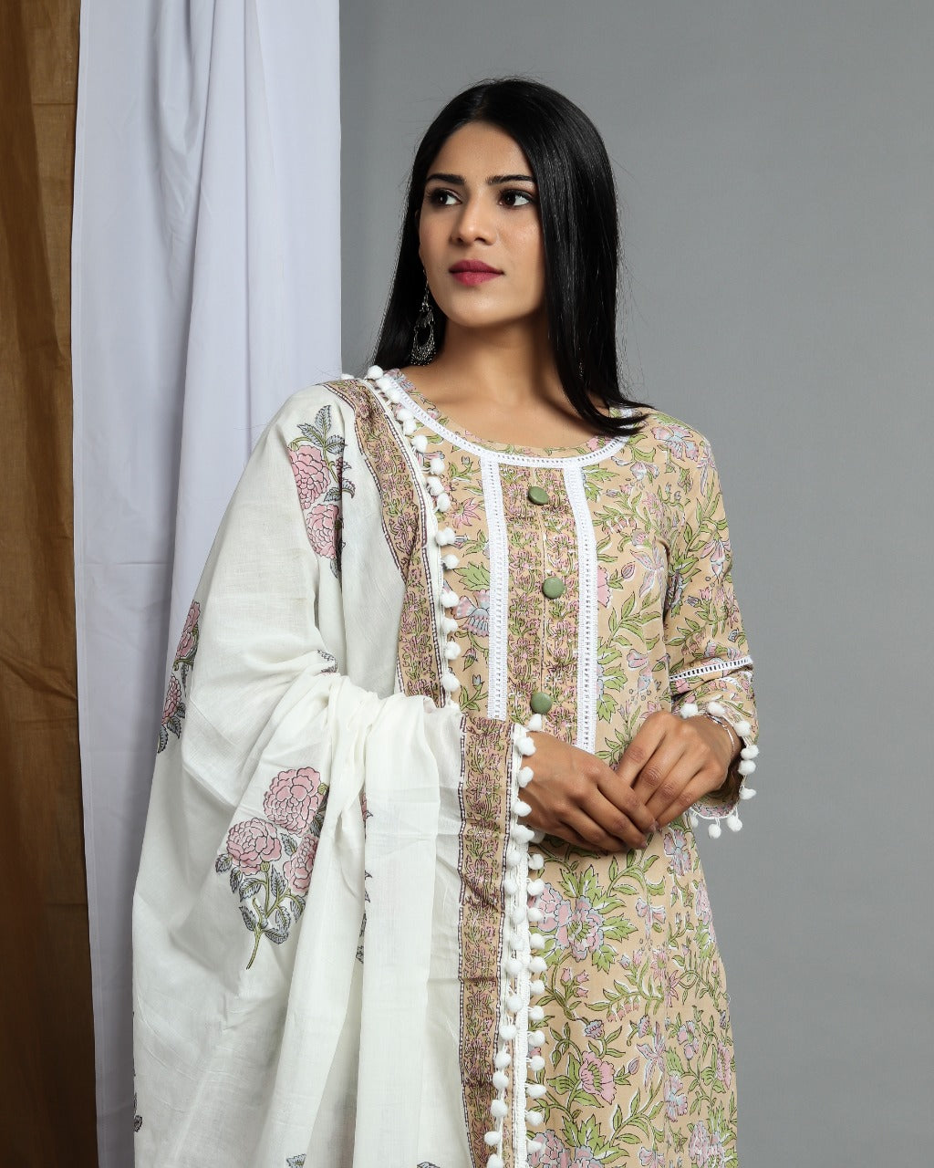 shop stitched pure cotton suit set with mulmul dupatta online (CSS02)