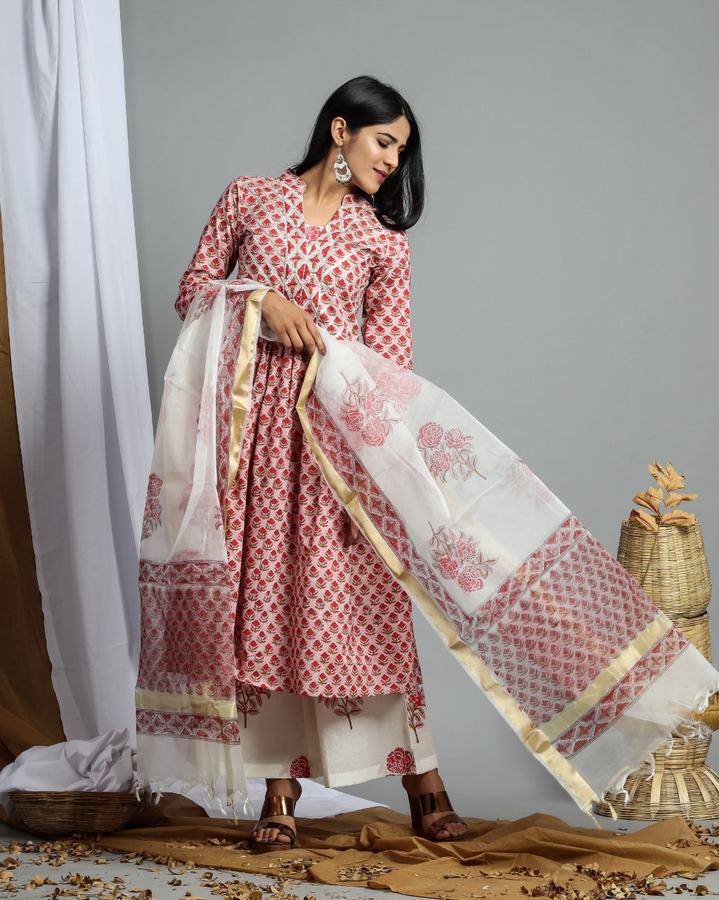 shop stitched pure cotton suit set with organza dupatta (CSS04)