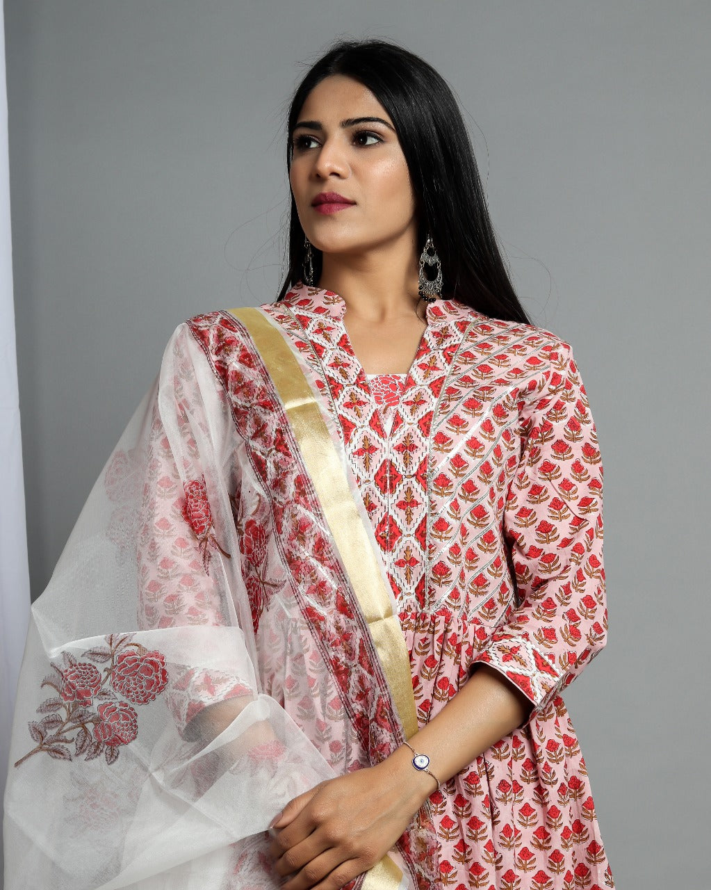 shop stitched pure cotton suit set with organza dupatta (CSS04)