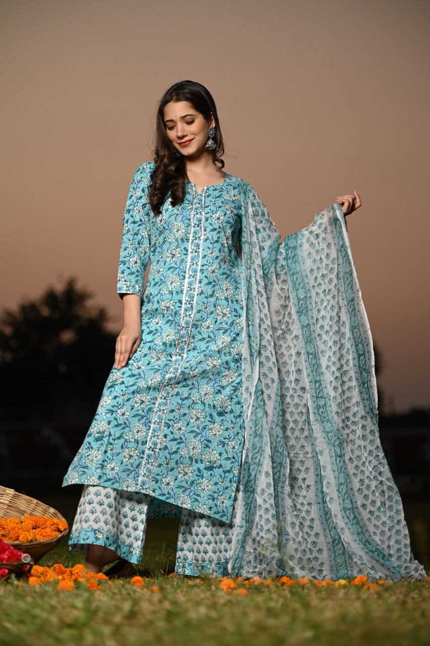 Shop cotton suit set with chiffon dupatta (CSS12CH)