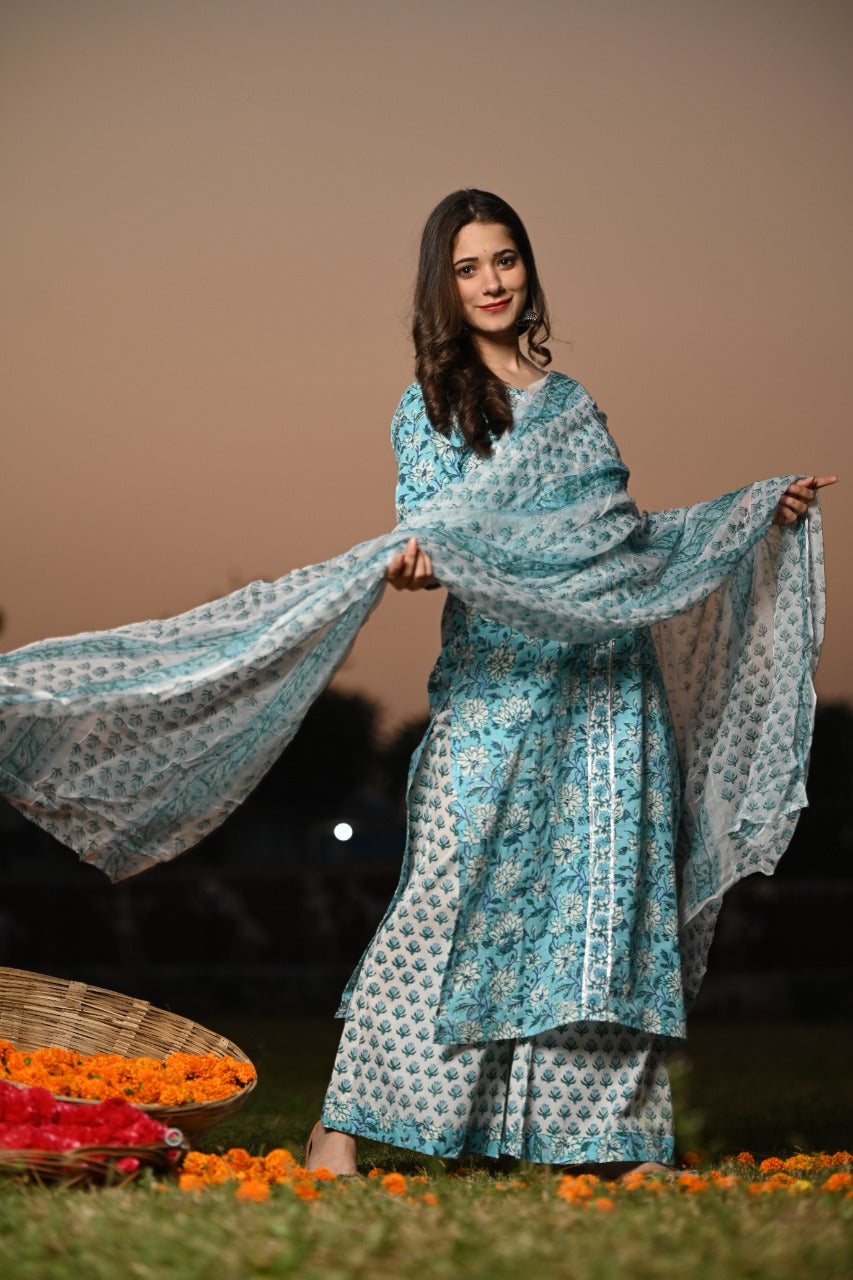 Shop cotton suit set with chiffon dupatta (CSS12CH)