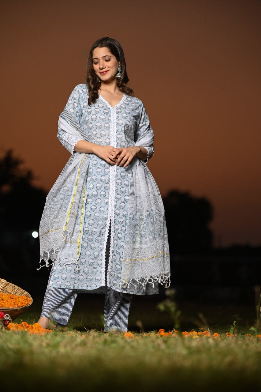 Shop cotton suit set with kota doria dupatta online (CSS20KD)