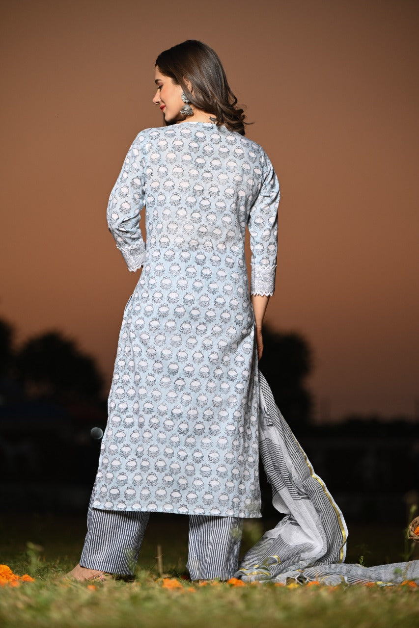 Shop cotton suit set with kota doria dupatta online (CSS20KD)