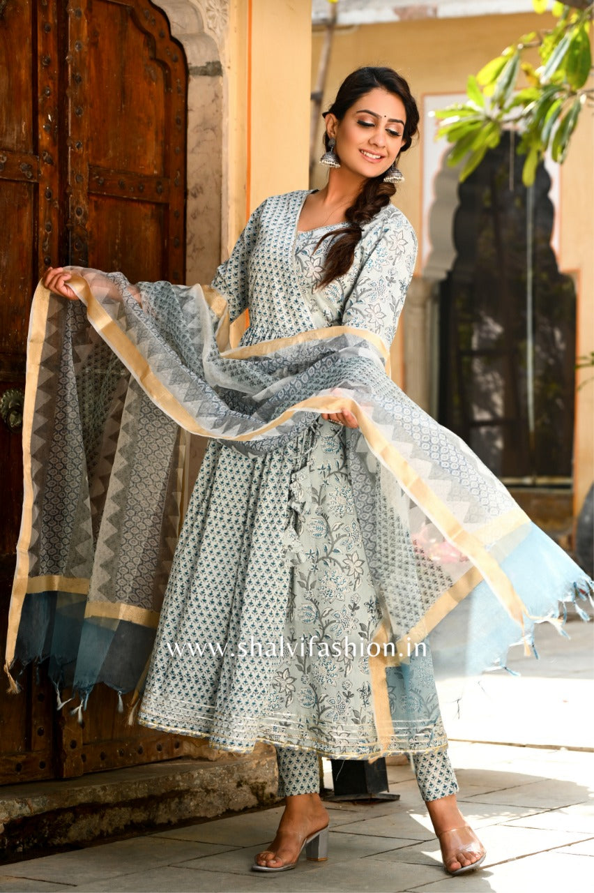Shop stitched cotton suit set with organza dupatta (CSS32ORG)