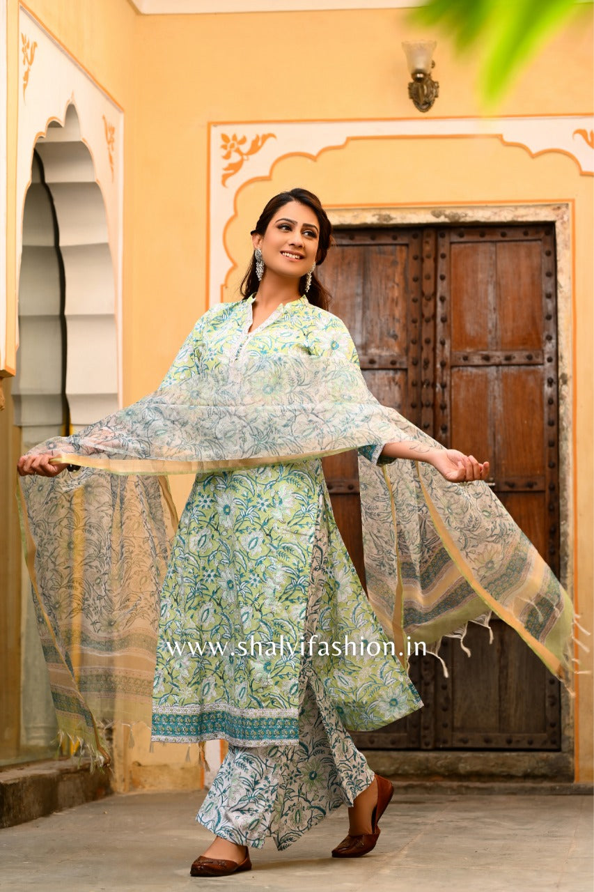 Shop cotton suit set with organza dupatta online (CSS33ORG)