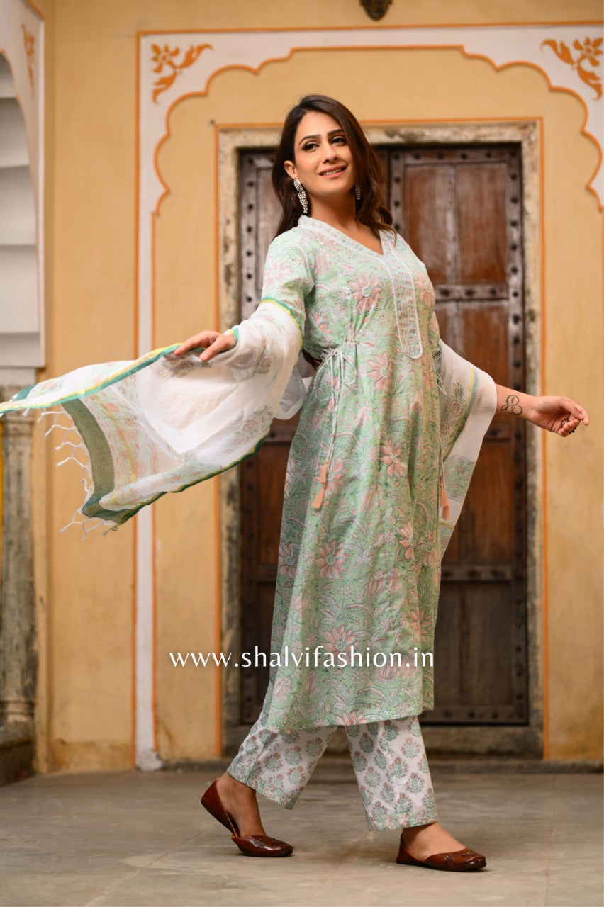 Shop block print a-line kurta suit sets (CSS37KD)