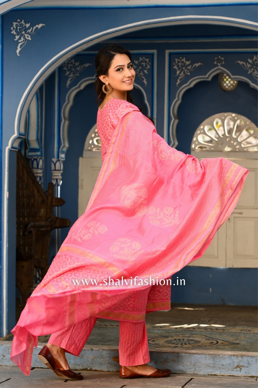 Shop stitched chanderi silk suit sets online (CSS40)