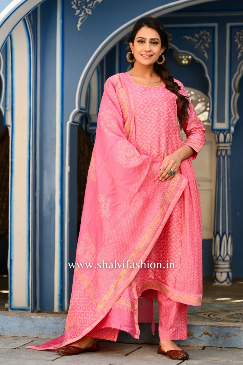 Shop stitched chanderi silk suit sets online (CSS40)