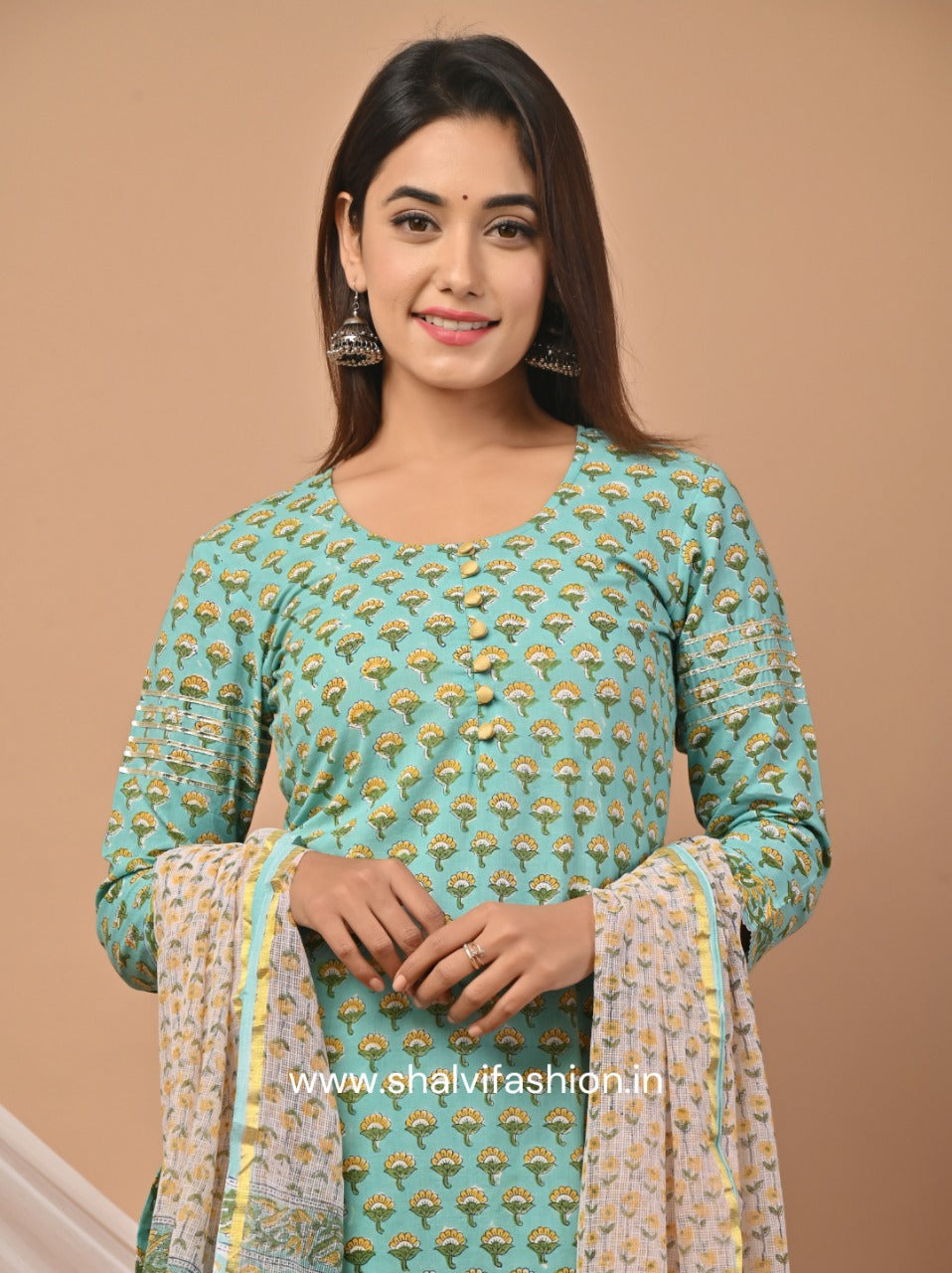 Shop hand block print cotton suit sets with kota dupatta (CSS47KD)