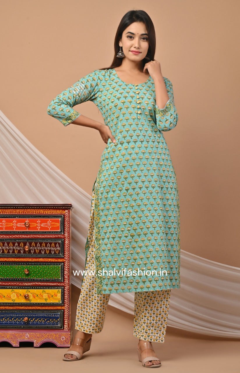 Shop hand block print cotton suit sets with kota dupatta (CSS47KD)
