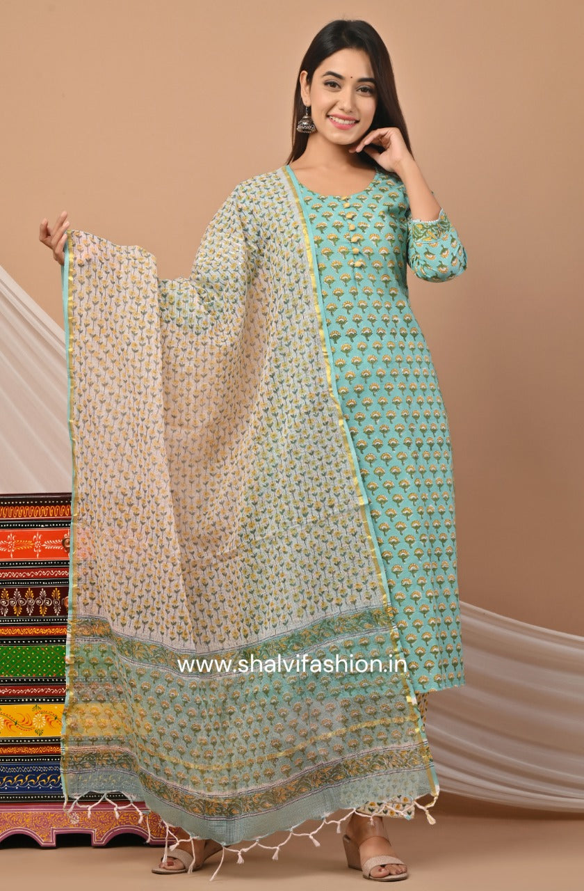 Shop hand block print cotton suit sets with kota dupatta (CSS47KD)
