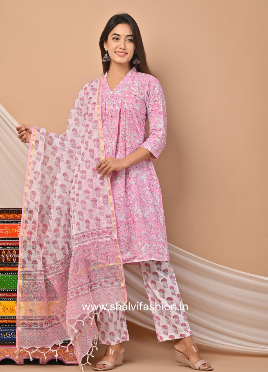 Shop hand block printed kota dupatta cotton suit sets (CSS50KD)