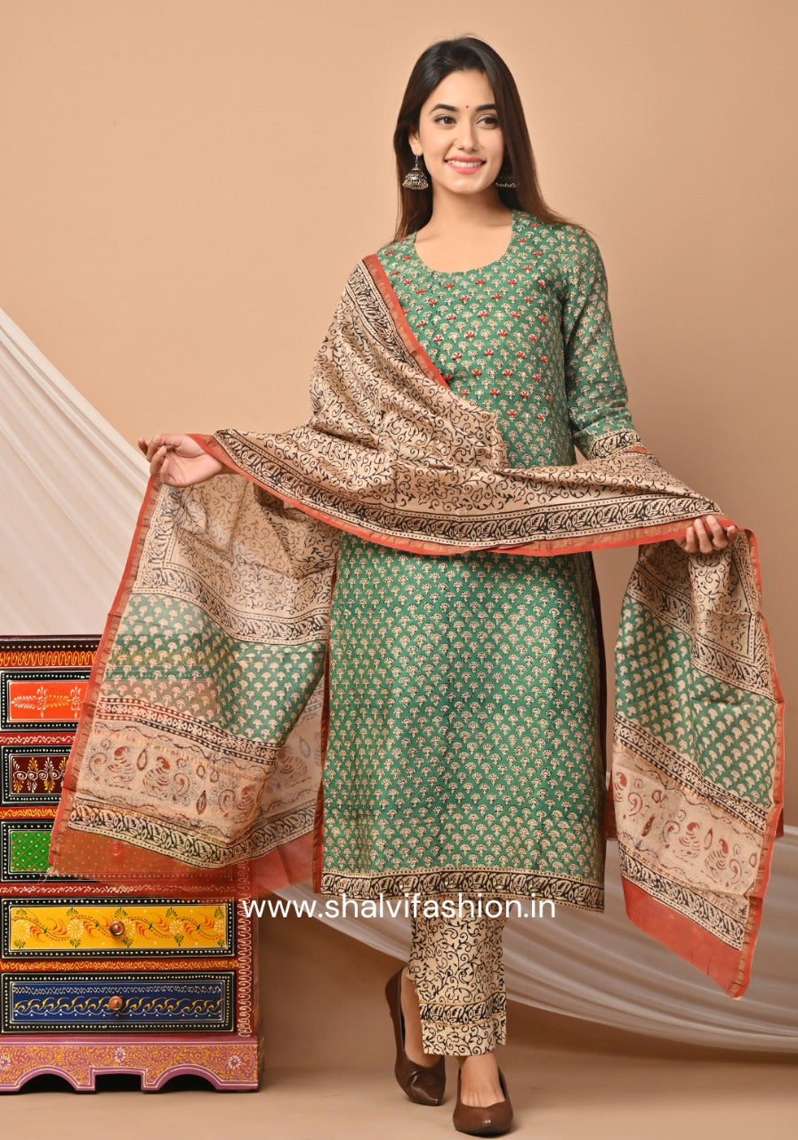 Shop hand work chanderi silk suit sets online (CSS53)