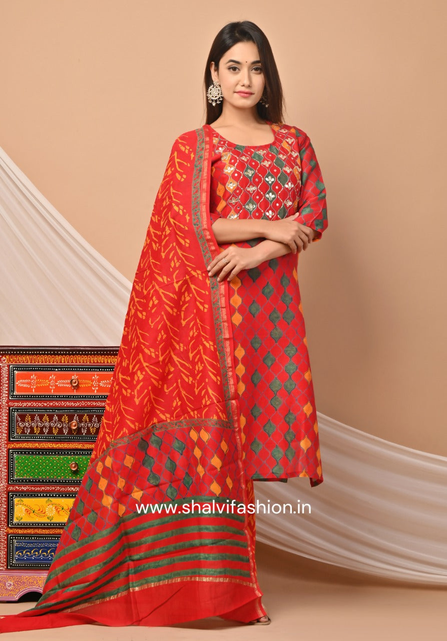 Shop pure chanderi hand block print suit sets online (CSS54)