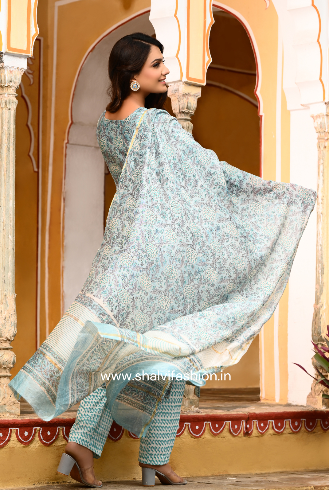 Shop block printed chanderi silk suit sets online shopping (CSS56)