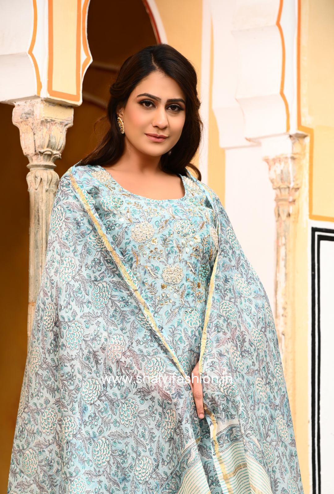 Shop block printed chanderi silk suit sets online shopping (CSS56)