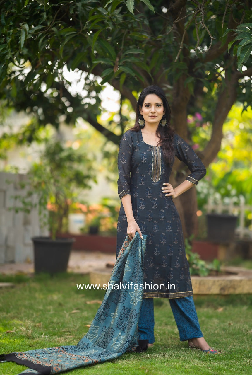 Shop hand block print maheshwari silk suits sets (CSS61)