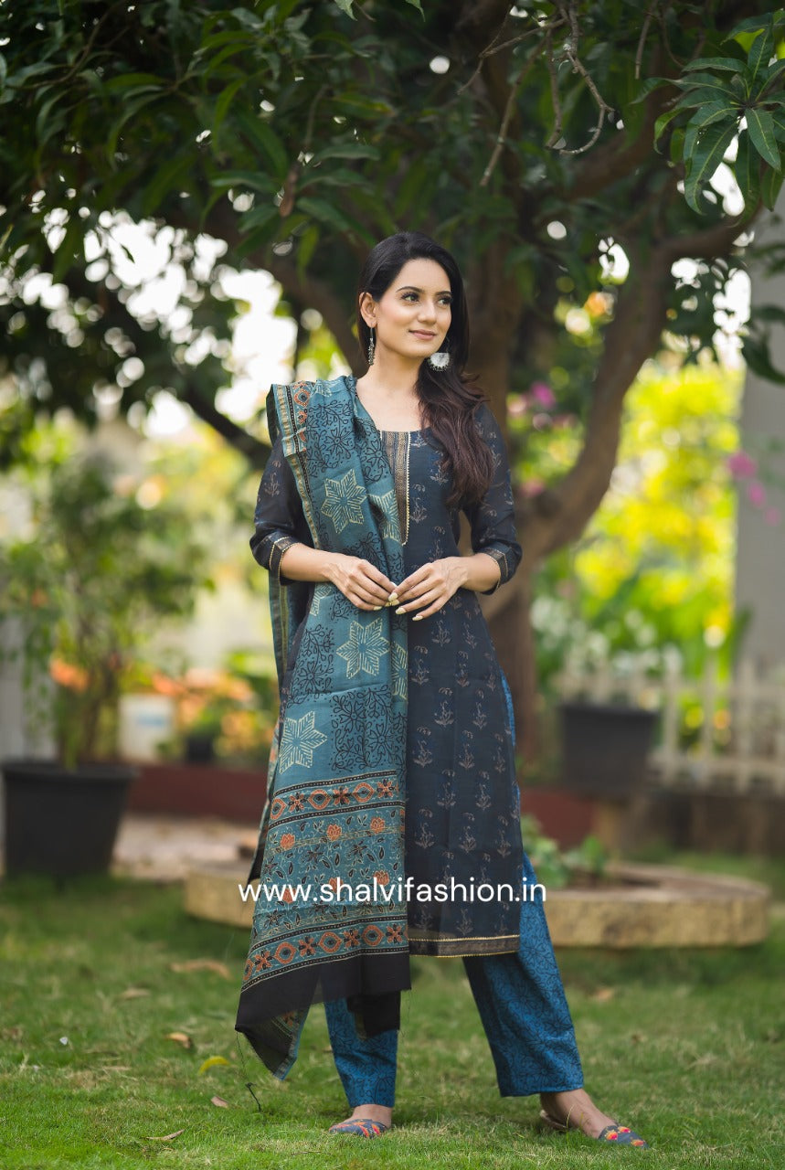 Shop hand block print maheshwari silk suits sets (CSS61)