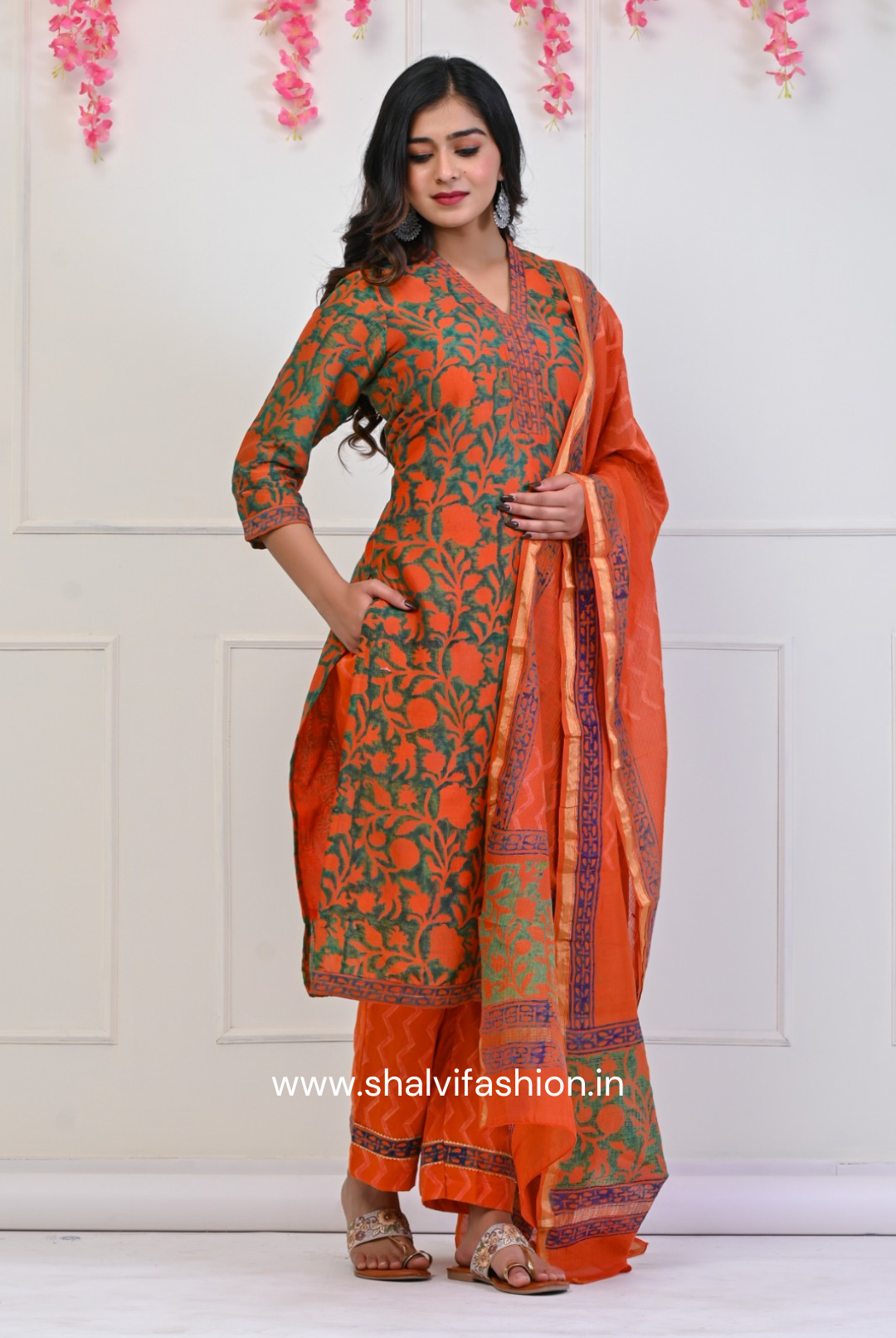 Shop block print chanderi silk suits online (CSS64)