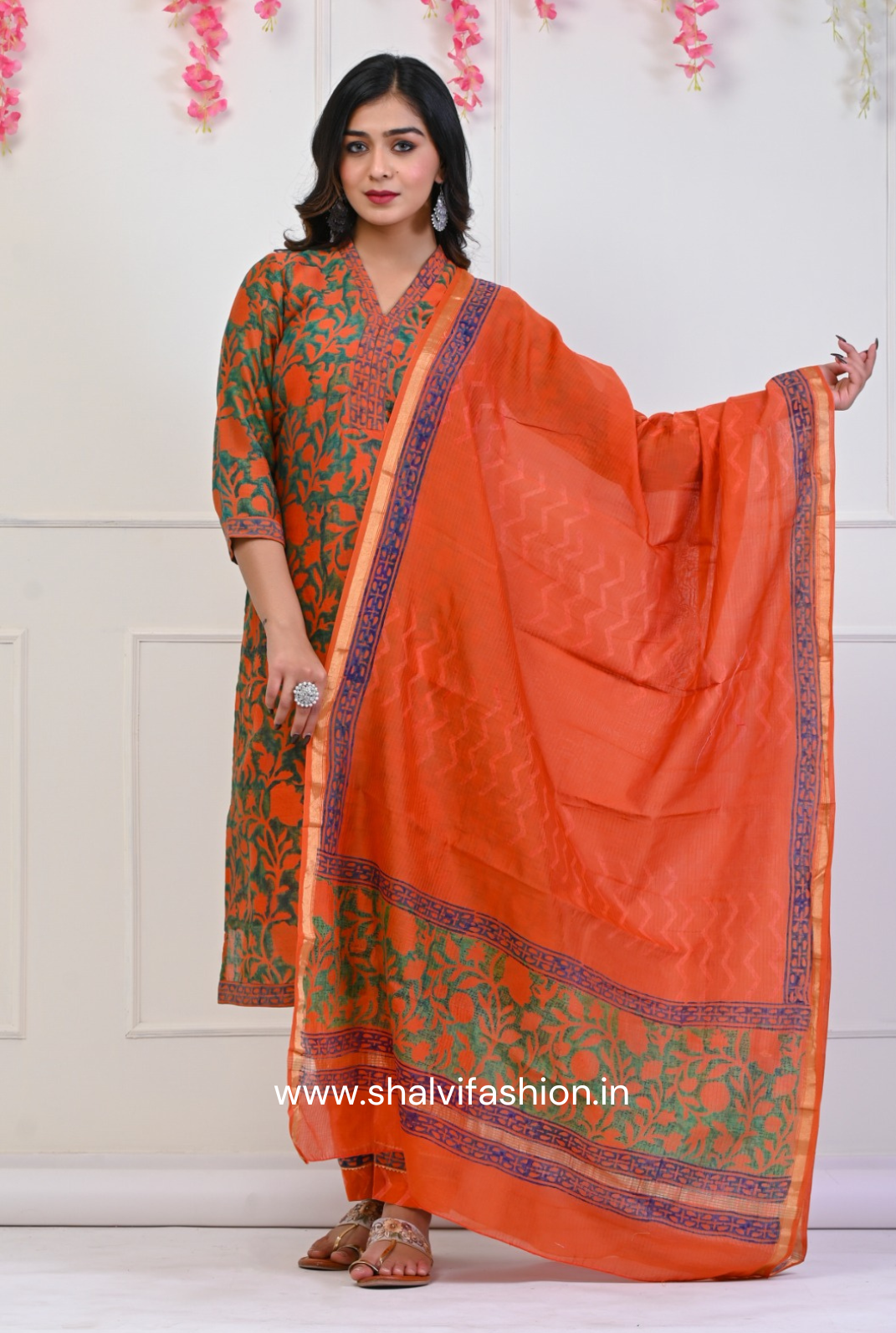 Shop block print chanderi silk suits online (CSS64)