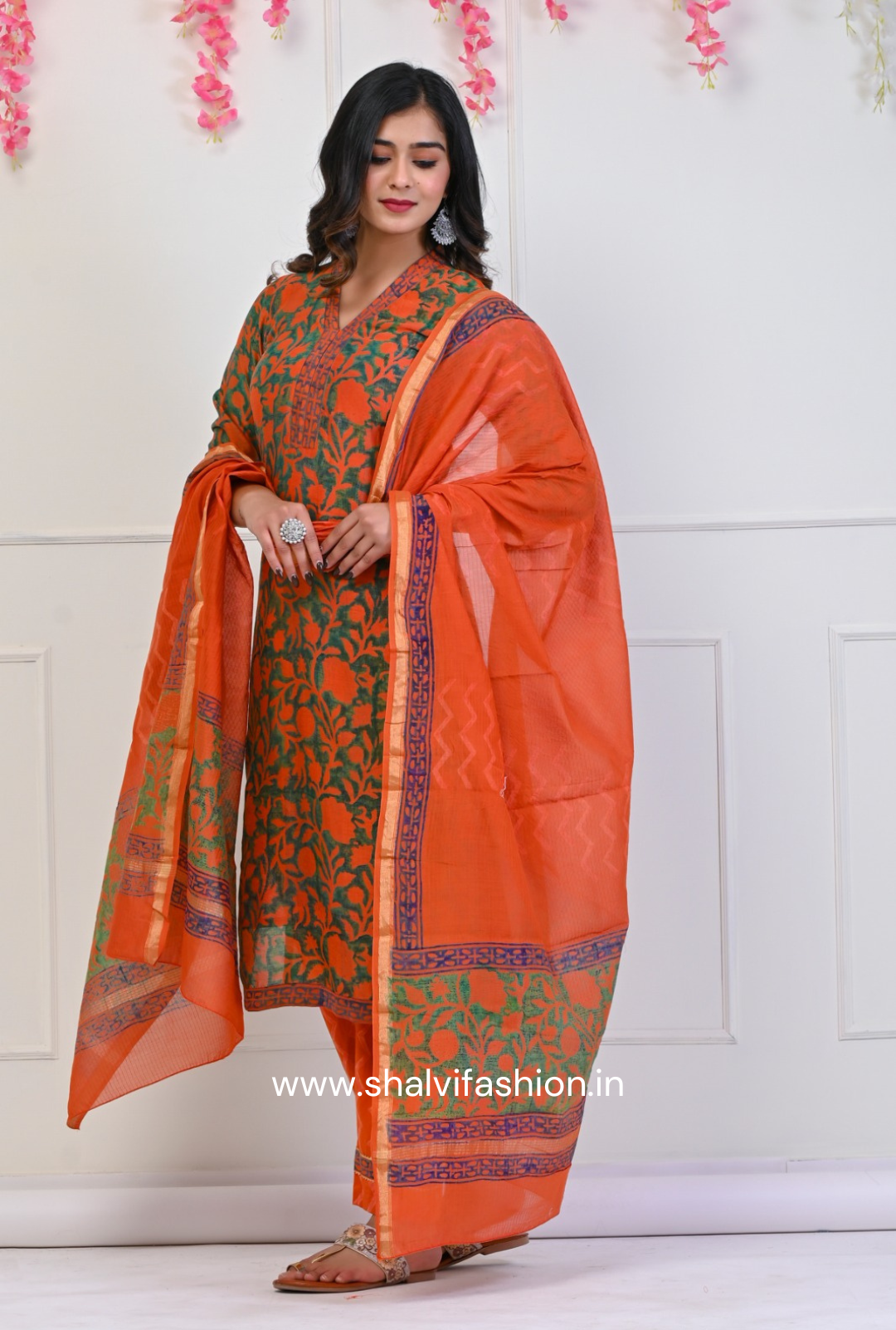 Shop block print chanderi silk suits online (CSS64)