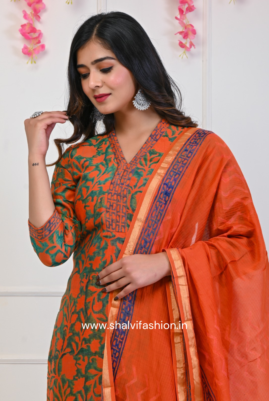 Shop block print chanderi silk suits online (CSS64)