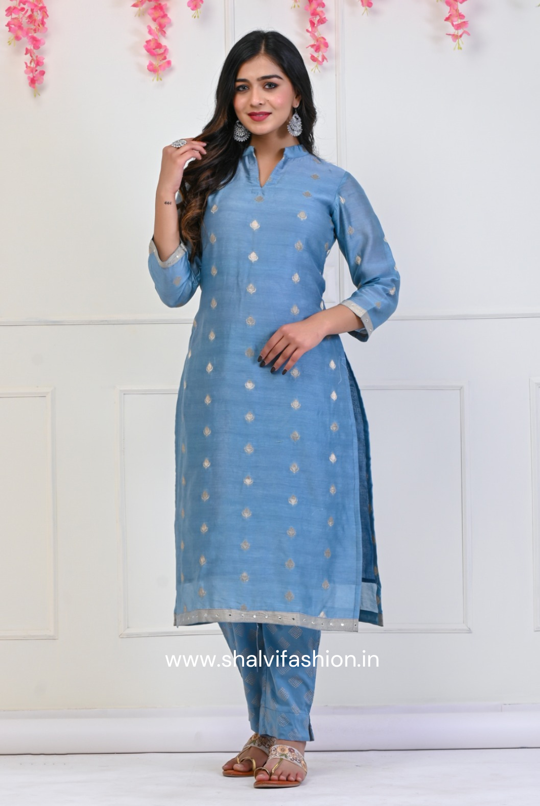 Shop chanderi jacquard suit set with chaderi silk dupatta online (CSS66)
