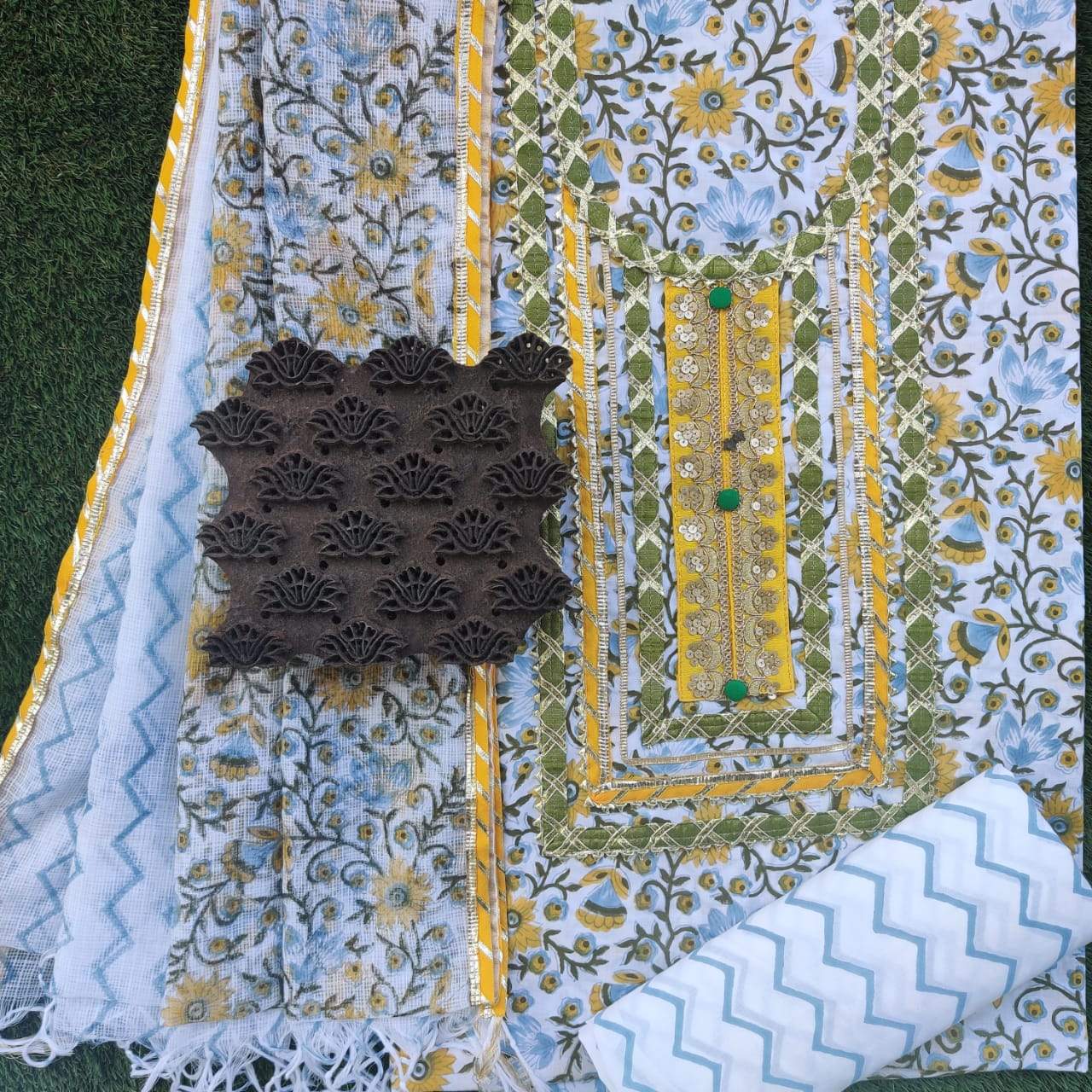 Shop Unstitched Gota Work Suits with Kota Doria Dupatta (GOTA133)