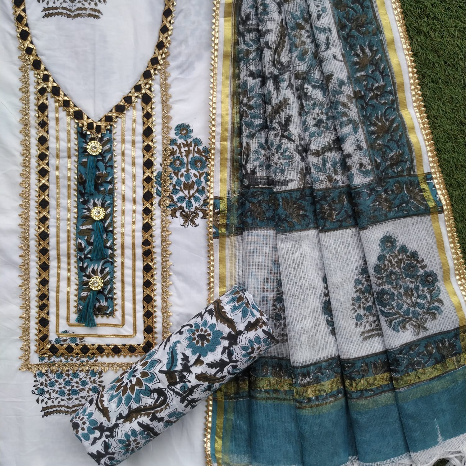 Shop Unstitched Gota Work Suits with Kota Doria Dupatta (GOTA14)