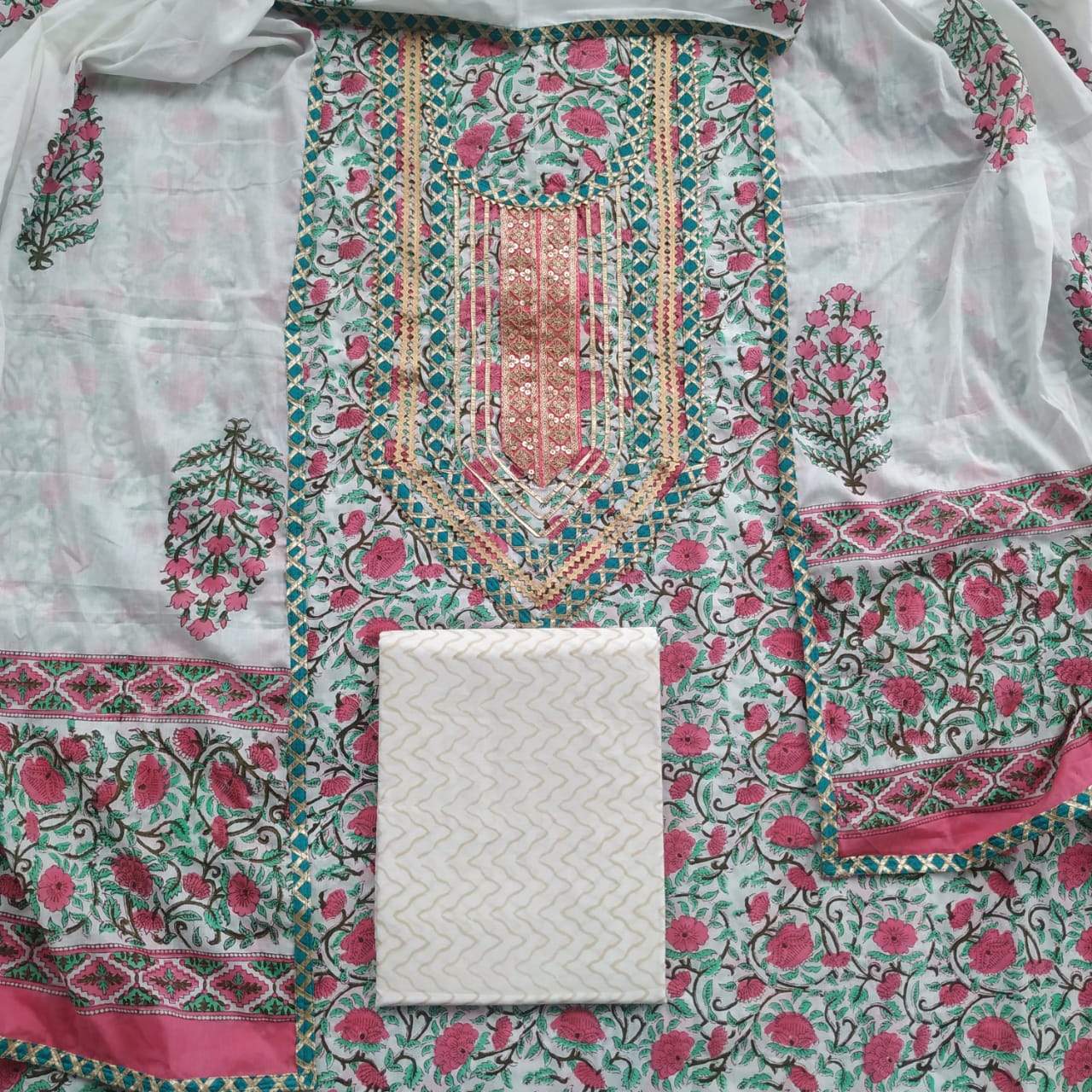 Shop Unstitched Gota Work Suits online with Malmal Dupatta (GOTA15)