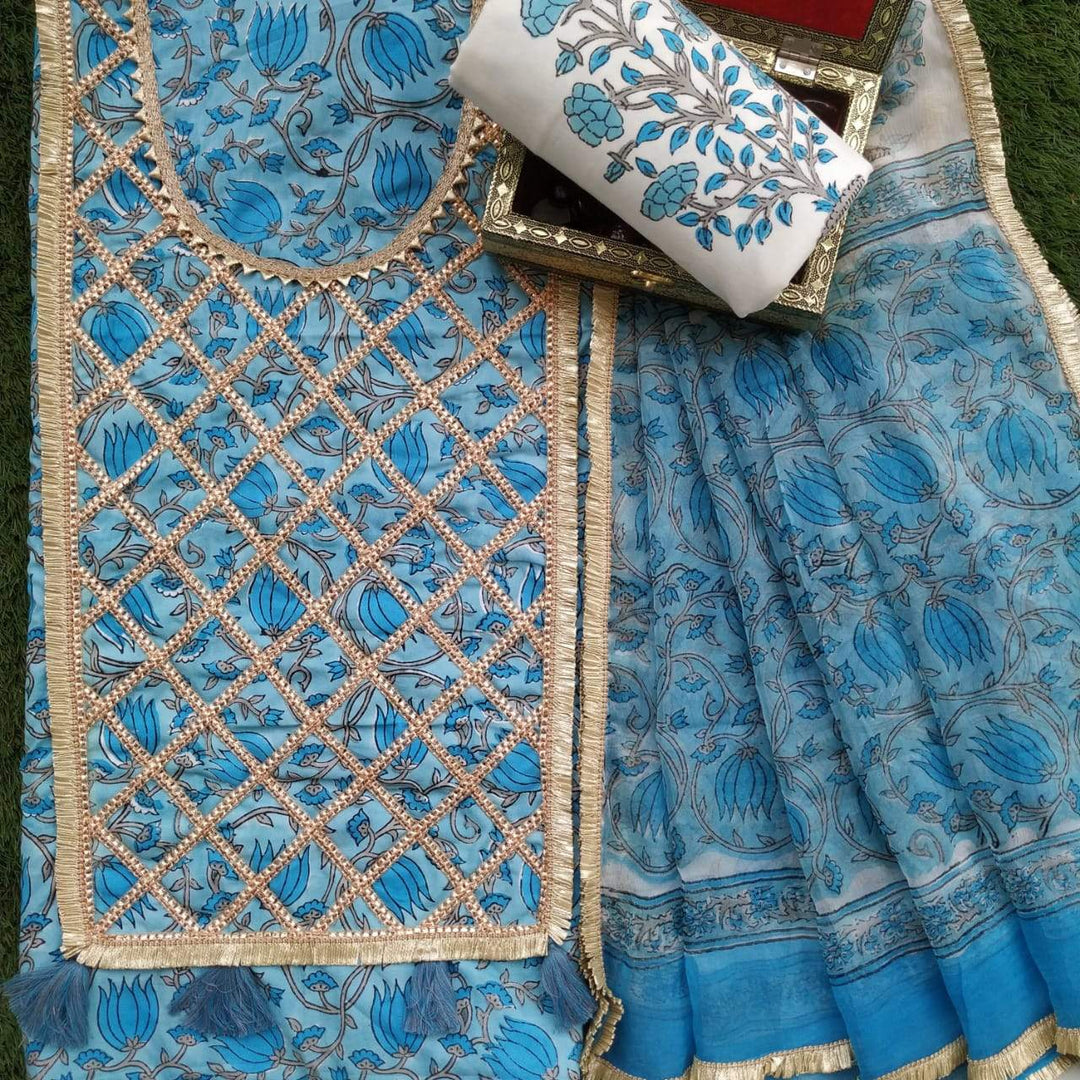 Shop Unstitched Gota Work Suits with Classy Chiffon Dupatta (GOTA162)