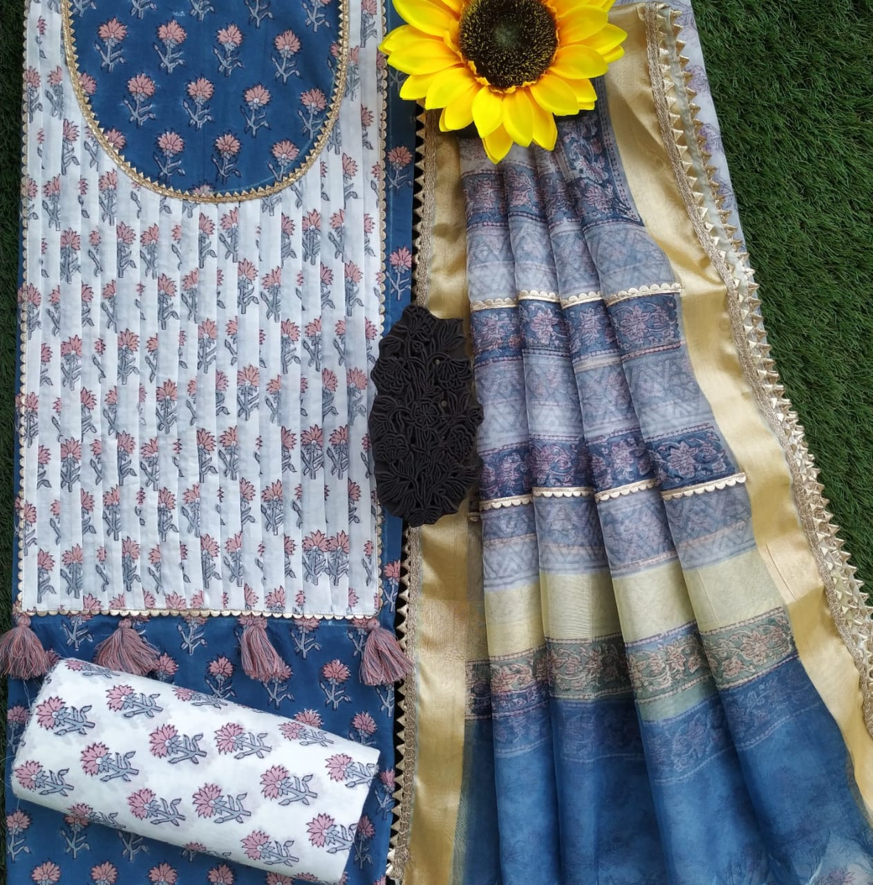 Shop Unstitched Gota Work Suits with Premium Organza Dupatta (GOTA173)