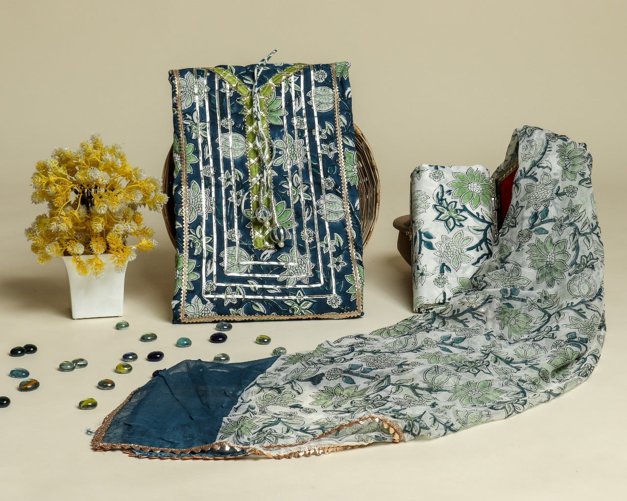 Shop Unstitched Gota Work Suits with Classy Chiffon Dupatta (GOTA175)