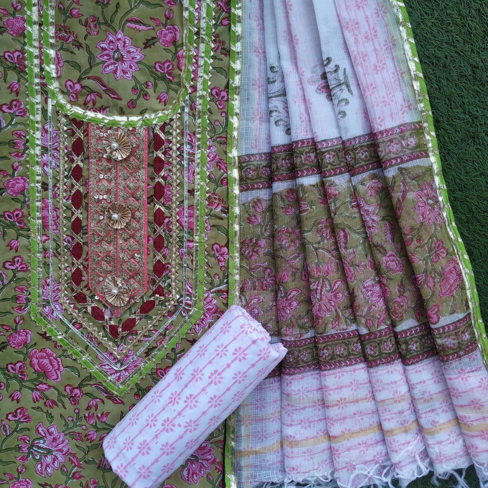 shop unstitched hand block print gota work suits