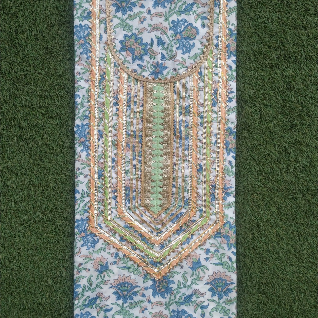 shop gota work suits with mulmul dupatta