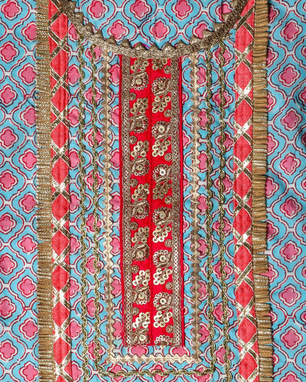 shop gota work cotton suit with organza dupatta
