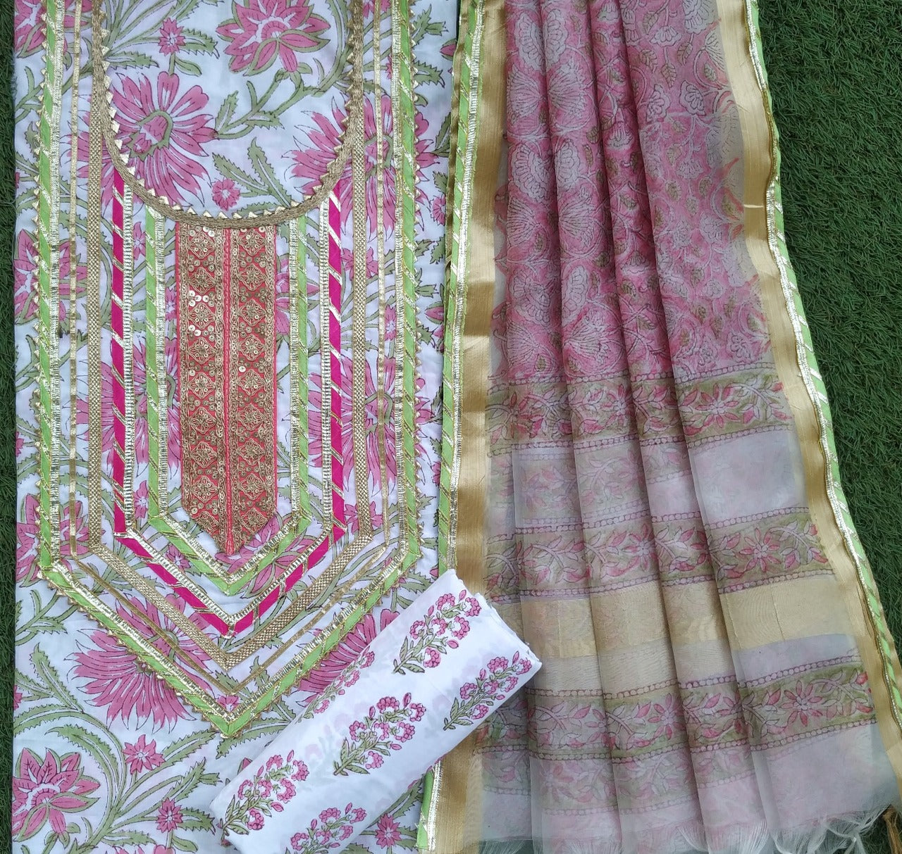 shop Gota Work Suits with Premium Organza Dupatta