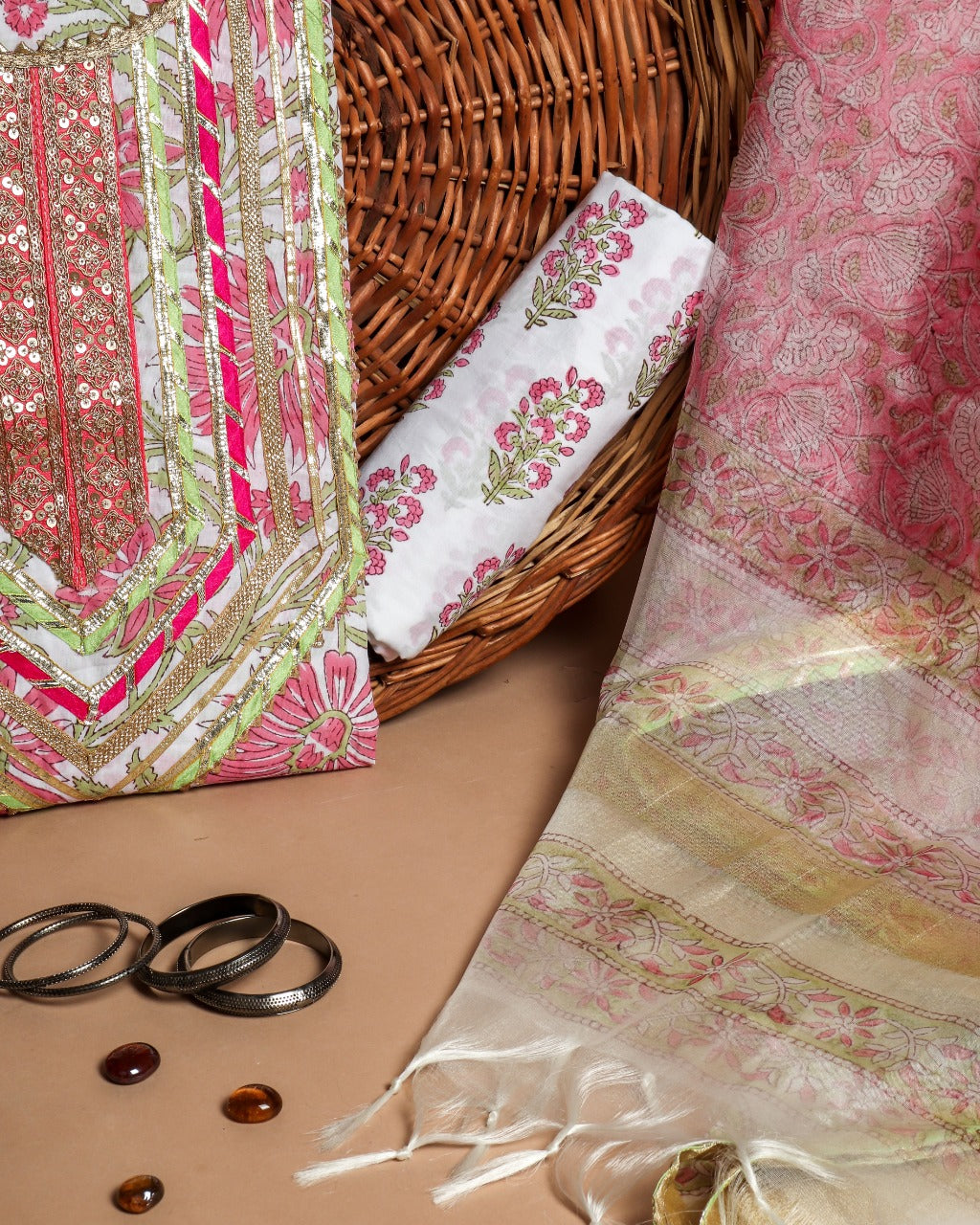 shop Gota Work Suits with Premium Organza Dupatta