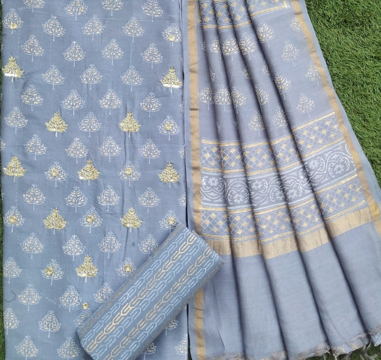 Shop zardozi work chanderi silk suit set (GOTA264)