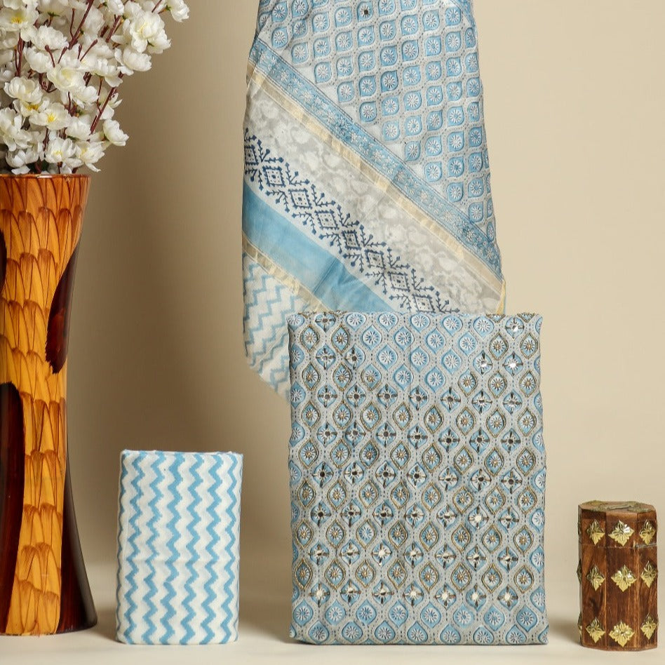 Shop aari work chanderi silk suit sets online shopping (GOTA312)