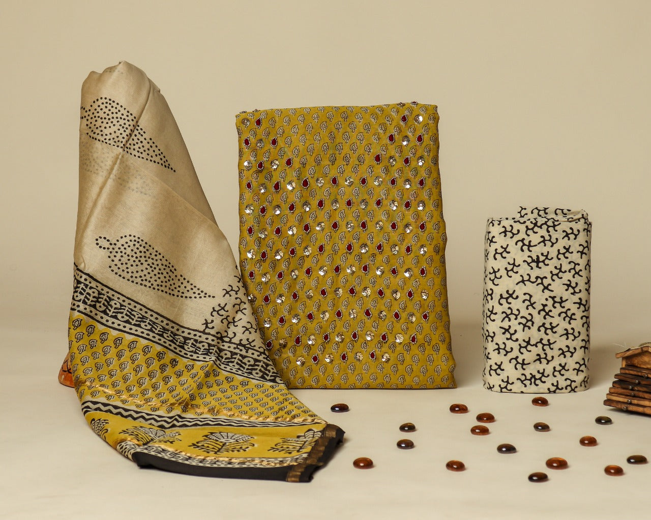 Shop unstitched anchor thread work chanderi silk suit sets online (GOTA335)