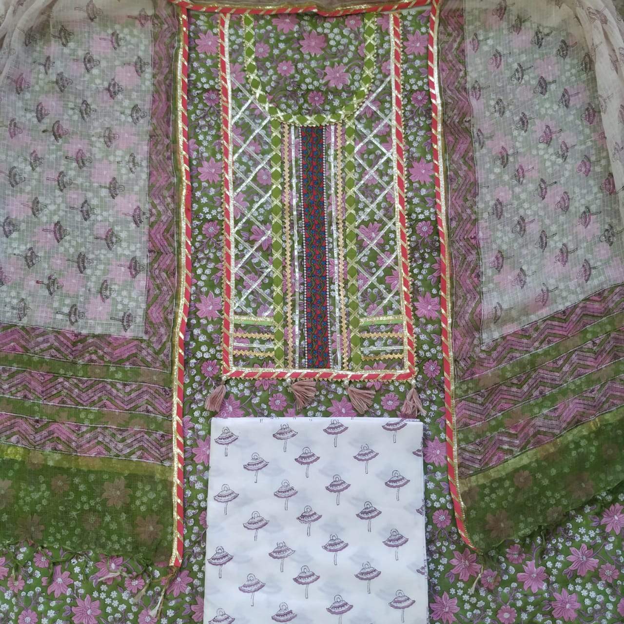 Shop Unstitched Gota Work Suits with Kota Doria Dupatta (GOTA34)