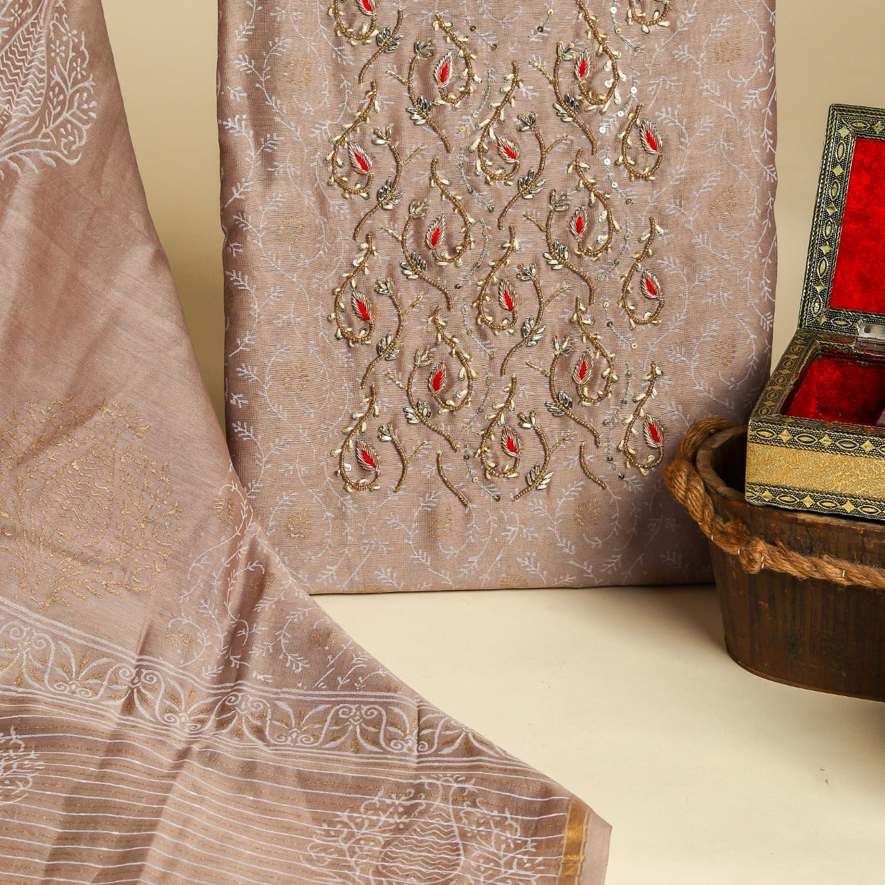 Shop zardosi work chanderi silk suit sets online (GOTA371)