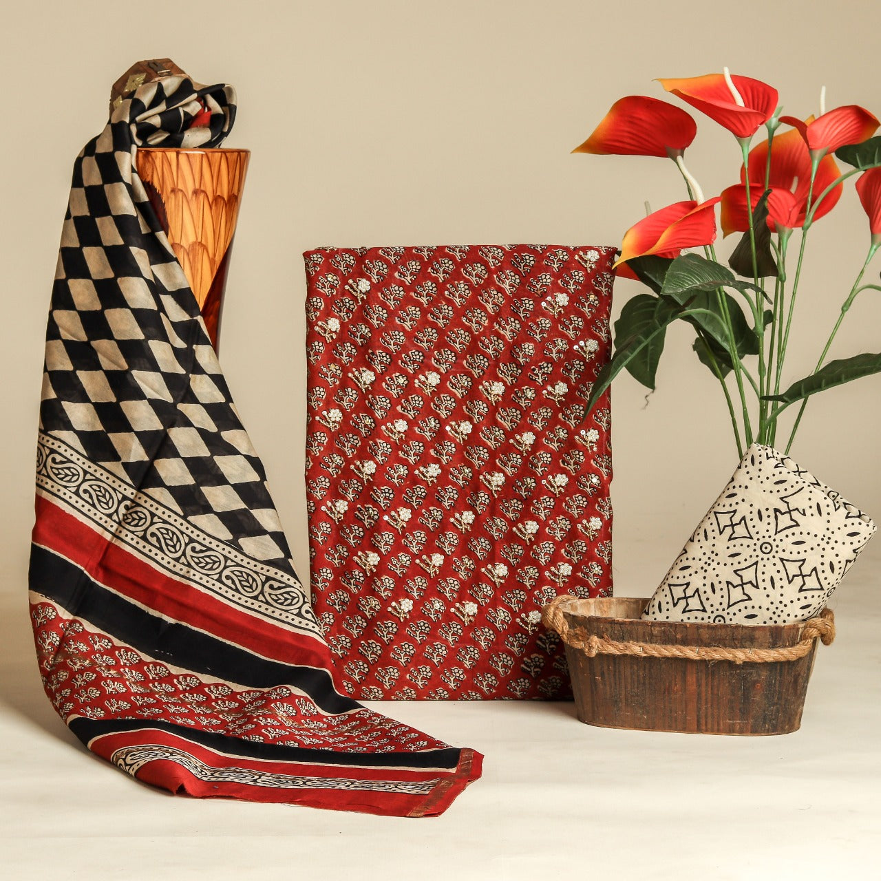 Shop unstitched aari work chanderi silk suit sets online (GOTA377)