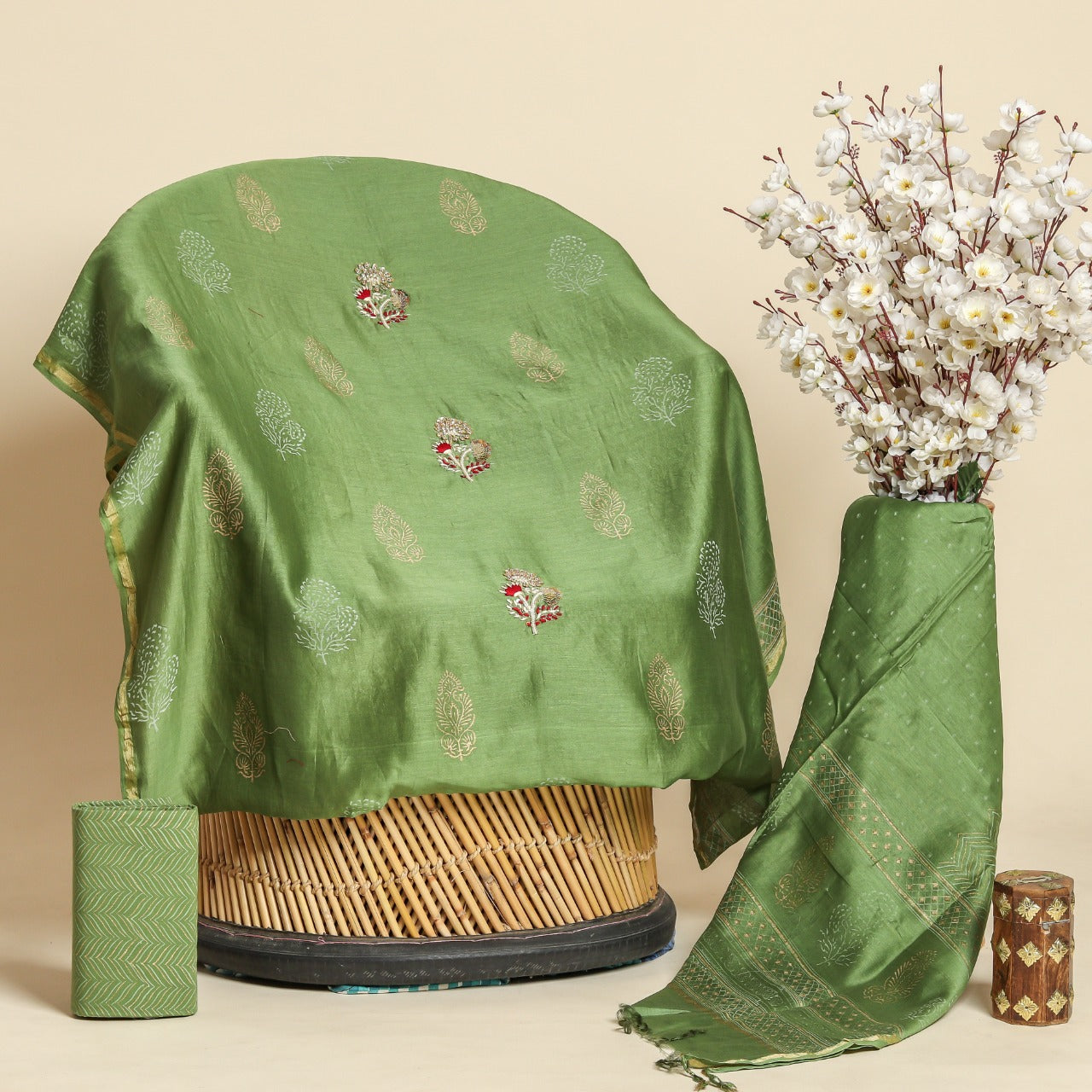 Shop zardosi work pure chanderi silk suit sets in jaipur (GOTA391)