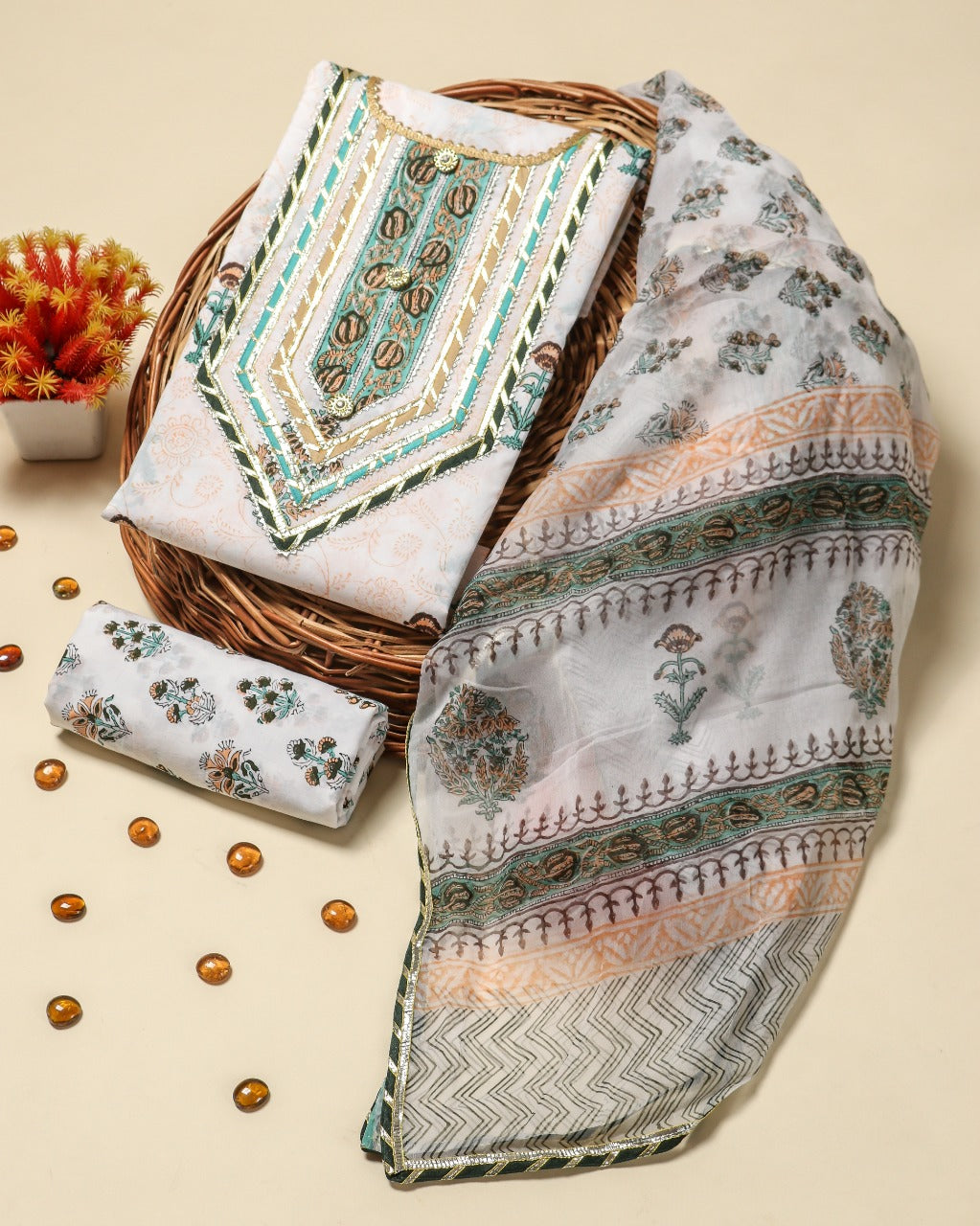 Shop unstitched gota work suit sets with chiffon dupatta online shopping (GOTA412CH)